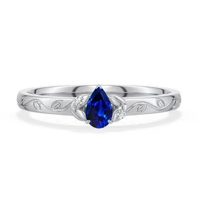 Angara 0.26 Ctw Pear-shaped Lab-grown Blue Sapphire Leaf Vine Engagement Ring In Platinum/deep Rich Blue