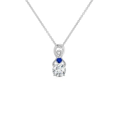 Angara 0.26 Ctw Round Lab-grown Diamond Swirl Pendant With Blue Sapphire Accent In Metallic