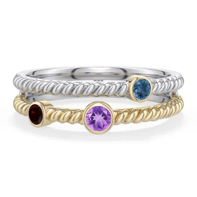 Angara 0.26 Ctw Sterling Silver And 18k Yellow Gold Amethyst Multi-gemstone Split Shank Ring In Silver & 18k Yellow Gold/light Purple
