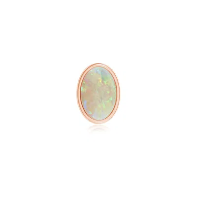 Angara 0.28 Ctw Bezel Set Oval Opal Solitaire Stud Earring In Rose Gold/milky With Medium Play Of Colour
