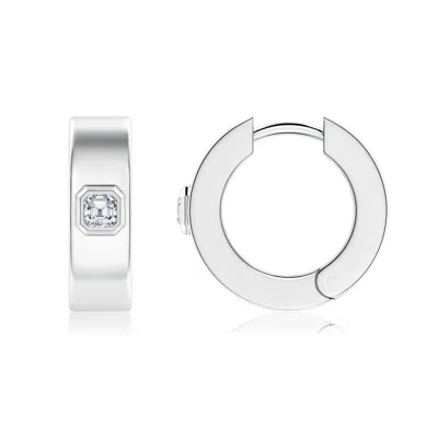 Angara 0.3 Ctw Asscher-cut Lab-grown Diamond Men's Octagon Huggie Hoop Earrings In Silver