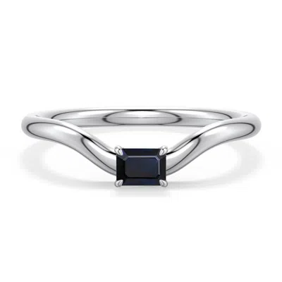 Angara 0.3 Ctw East-west Emerald-cut Blue Sapphire Curved Engagement Ring In Metallic