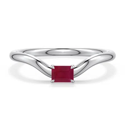 Angara 0.3 Ctw East-west Emerald-cut Ruby Curved Engagement Ring In Metallic