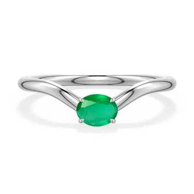 Angara 0.3 Ctw East-west Oval Emerald Curved Engagement Ring In Metallic
