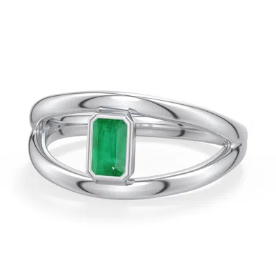 Angara 0.3 Ctw Emerald-cut Emerald Bypass Split Shank Engagement Ring In Platinum/medium Green