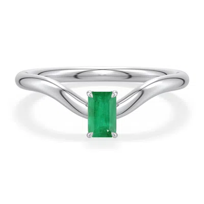 Angara 0.3 Ctw Emerald-cut Emerald Curved Shank Engagement Ring In Platinum/medium Green