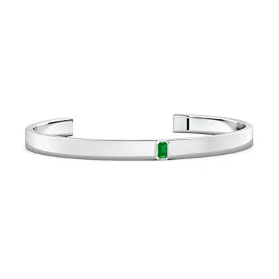 Angara 0.3 Ctw Emerald-cut Lab-grown Emerald Men's Cuff Bracelet In Silver