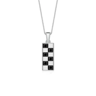 Angara 0.3 Ctw Enhanced Black Diamond Checkerboard Inspired Men's Bar Tag Pendant