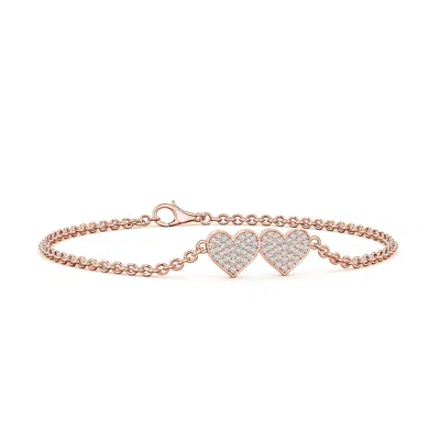 Angara 0.31 Ctw Pavé Lab-grown Diamond Double Heart Chain Bracelet In Gold