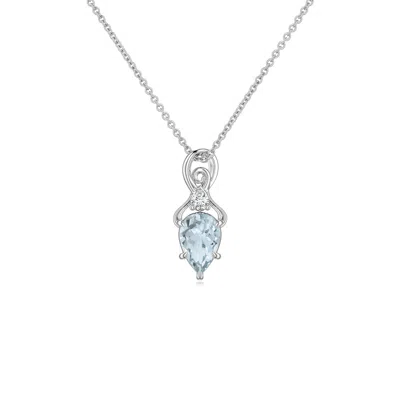 Angara 0.32 Ctw Inverted Pear Aquamarine Swirl Pendant With Diamond Accent In Platinum/light Sky Blue