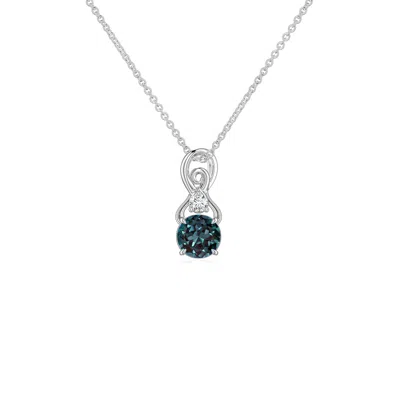 Angara 0.33 Ctw Round Lab-grown Alexandrite Swirl Pendant With Diamond Accent In Platinum/bluish Green Changing To Brownish Or Pinkish Purple