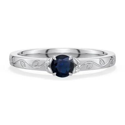 Angara 0.34 Ctw Round Blue Sapphire Leaf Vine Engagement Ring In Platinum/dark Blue