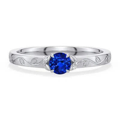 Angara 0.34 Ctw Round Lab-grown Blue Sapphire Leaf Vine Engagement Ring In Platinum/deep Rich Blue