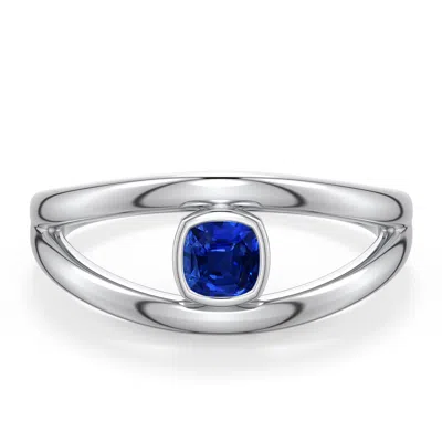 Angara 0.35 Ctw Cushion Lab-grown Blue Sapphire Bypass Split Shank Engagement Ring In Metallic