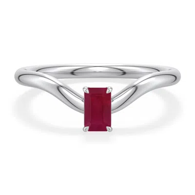 Angara 0.35 Ctw Emerald-cut Ruby Curved Shank Engagement Ring In Platinum/dark Red