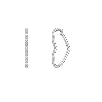 Angara 0.35 Ctw Pavé Lab-grown Diamond Open Heart Hoop Earrings In Metallic