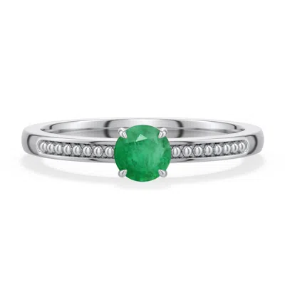 Angara 0.35 Ctw Round Emerald Milgrain Shank Engagement Ring In Platinum/medium Green
