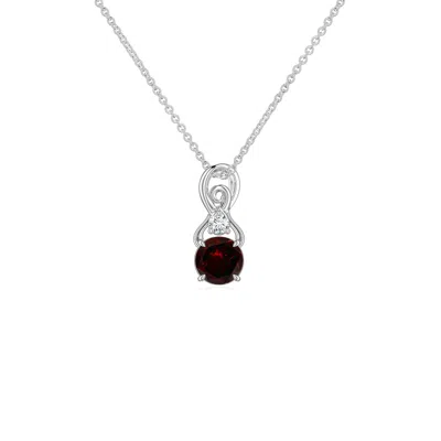 Angara 0.35 Ctw Round Garnet Swirl Pendant With Diamond Accent In Platinum/dark Red