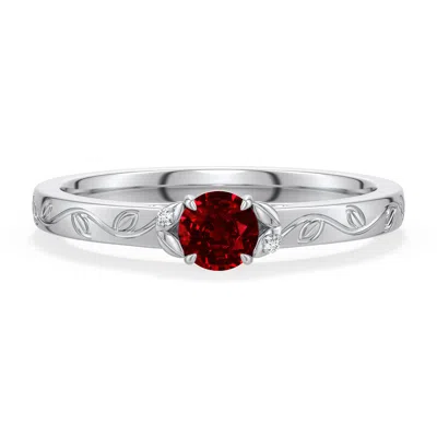 Angara 0.35 Ctw Round Lab-grown Ruby Leaf Vine Engagement Ring In Platinum/deep Rich Red