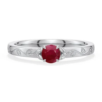 Angara 0.35 Ctw Round Ruby Leaf Vine Engagement Ring In Platinum/dark Red