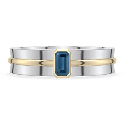 Angara 0.35 Ctw Sterling Silver And 18k Yellow Gold Emerald-cut London Blue Topaz Men's Ring In Silver & 18k Yellow Gold/light Greenish Blue