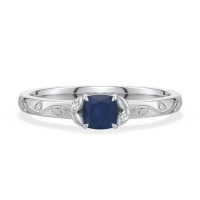 Angara 0.36 Ctw Cushion Blue Sapphire Leaf Vine Engagement Ring In Platinum/dark Blue