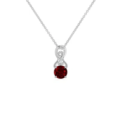 Angara 0.36 Ctw Round Lab-grown Ruby Swirl Pendant With Diamond Accent In Silver