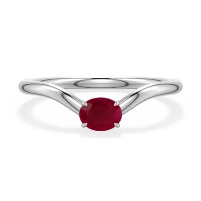 Angara 0.4 Ctw East-west Oval Ruby Curved Engagement Ring In Metallic