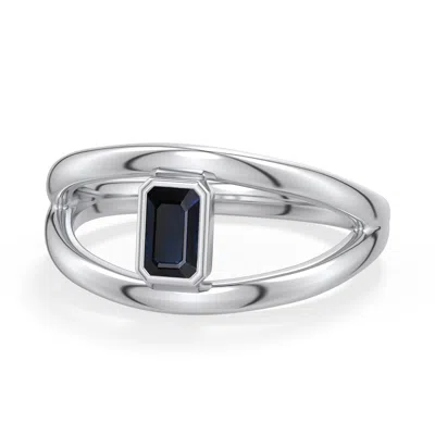 Angara 0.4 Ctw Emerald-cut Blue Sapphire Bypass Split Shank Engagement Ring In Platinum/dark Blue