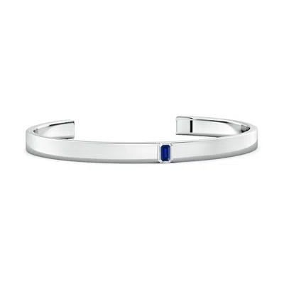 Angara 0.4 Ctw Emerald-cut Lab-grown Blue Sapphire Men's Cuff Bracelet In Silver