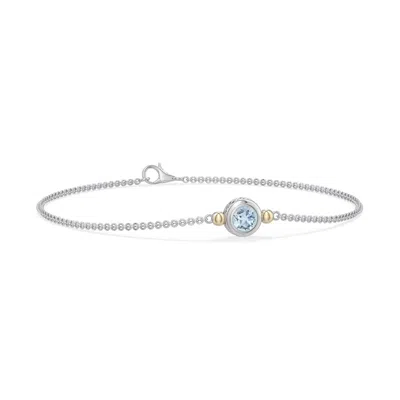 Angara 0.4 Ctw Sterling Silver And 18k Yellow Gold Round Aquamarine Chain Bracelet In Silver & 18k Yellow Gold/light Sky Blue