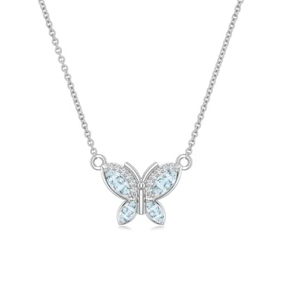 Angara 0.42 Ctw Marquise Aquamarine Butterfly Pendant In Platinum/light Sky Blue