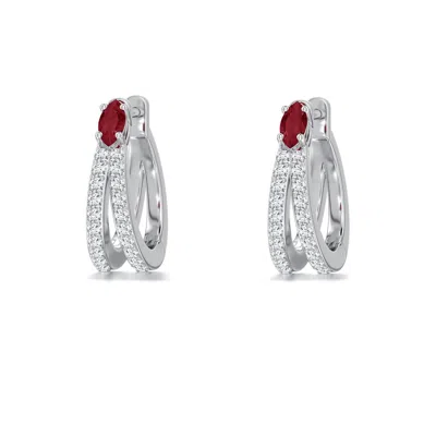 Angara 0.42 Ctw Marquise Ruby And Diamond Double-row Hoop Earrings In Metallic