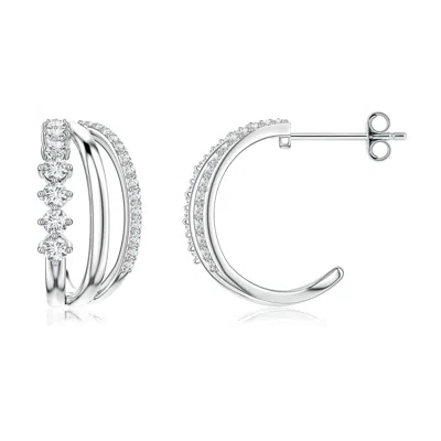 Angara 0.42 Ctw Round Lab-grown Diamond Triple-row Asymmetrical Hoop Earrings In Metallic