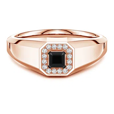 Angara 0.43 Ctw Asscher-cut Enhanced Black Diamond Halo Men's Octagon Signet Ring In Gold