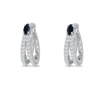 Angara 0.44 Ctw Marquise Blue Sapphire And Diamond Double-row Hoop Earrings In Metallic