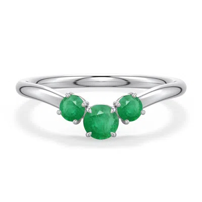 Angara 0.44 Ctw Round Emerald Three-stone Curved Engagement Ring In Metallic