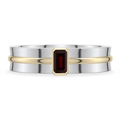 Angara 0.44 Ctw Sterling Silver And 18k Yellow Gold Emerald-cut Garnet Men's Ring In Silver & 18k Yellow Gold/dark Red