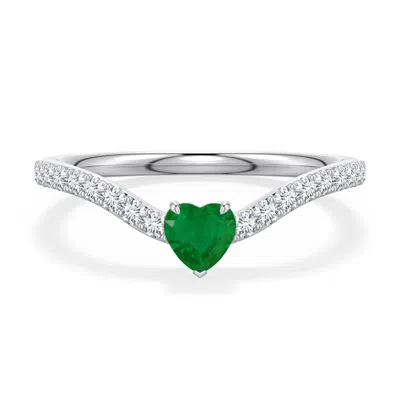 Angara 0.45 Ctw Heart-shaped Emerald Curved Engagement Ring With Accents In Metallic