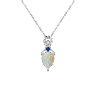Angara 0.45 Ctw Inverted Pear Opal Swirl Pendant With Blue Sapphire Accent In Metallic