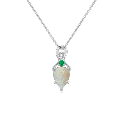 Angara 0.45 Ctw Inverted Pear Opal Swirl Pendant With Emerald Accent In Metallic