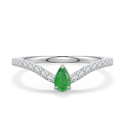 Angara 0.45 Ctw Pear Emerald Curved Engagement Ring With Accents In Metallic