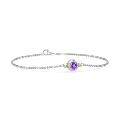 Angara 0.45 Ctw Sterling Silver And 18k Yellow Gold Round Amethyst Chain Bracelet In Silver & 18k Yellow Gold/light Purple