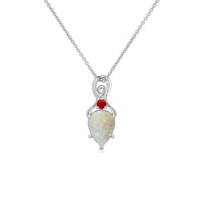 Angara 0.46 Ctw Inverted Pear Opal Swirl Pendant With Ruby Accent In Metallic