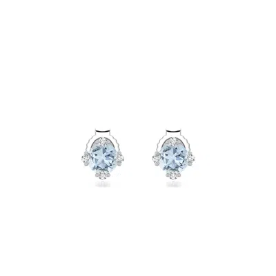 Angara 0.46 Ctw Round Aquamarine Stud Earrings With Accents In Platinum/light Sky Blue