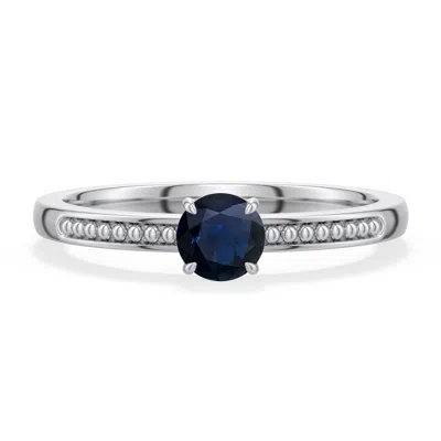 Angara 0.46 Ctw Round Blue Sapphire Milgrain Shank Engagement Ring In Platinum/dark Blue