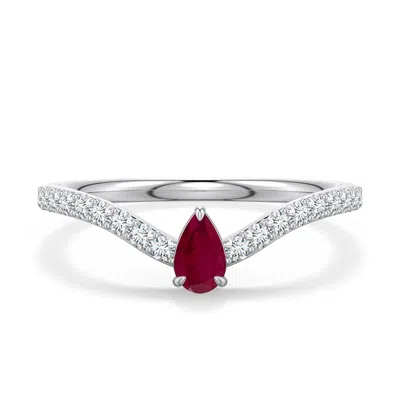 Angara 0.48 Ctw Pear Ruby Curved Engagement Ring With Accents In Metallic