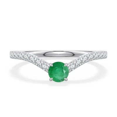 Angara 0.49 Ctw Round Emerald Curved Engagement Ring With Accents In Metallic