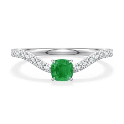 Angara 0.5 Ctw Cushion Emerald Curved Engagement Ring With Accents In Metallic