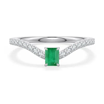 Angara 0.5 Ctw Emerald-cut Emerald Curved Engagement Ring With Accents In Metallic